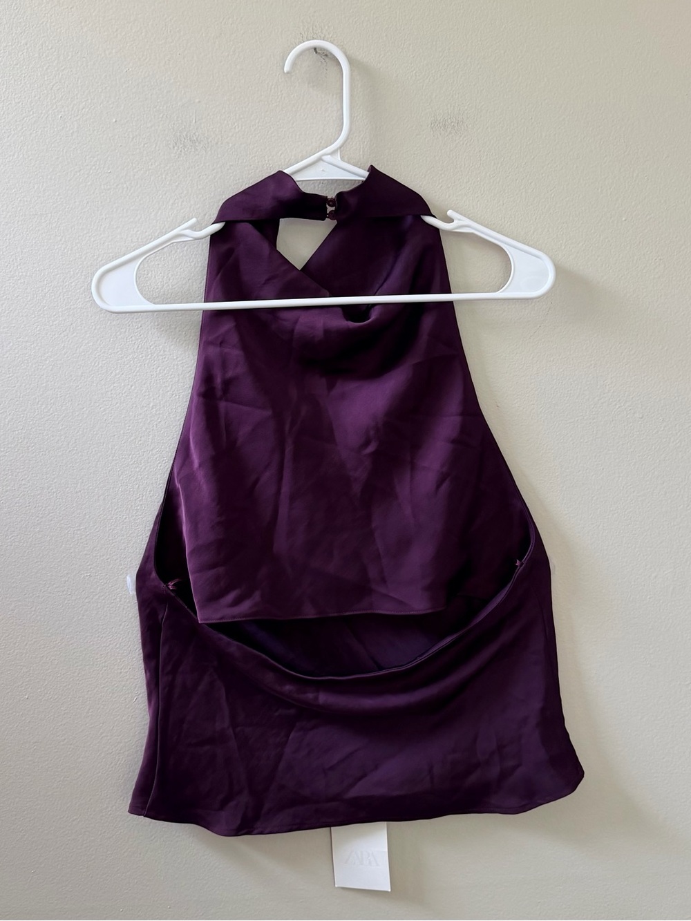 Zara Satin Halter Camisole in Deep Plum - Picture 14 of 16